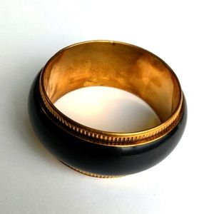Vintage Brass and Bone Black Bangle Bracelet